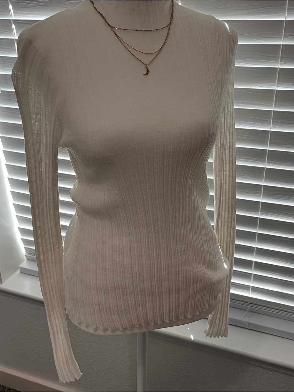 Pilcro Cream Ribbed Mock Neck Long-Sleeve Top